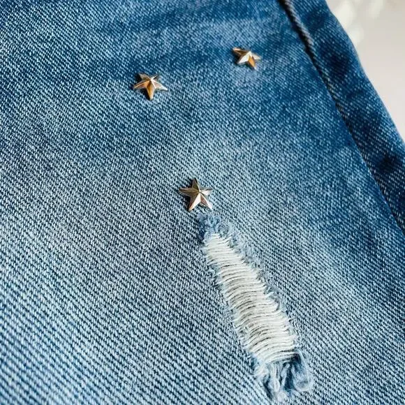 ZARA | Women’s Star Studded Mid Rise Straight Jeans Size 8 Fun Pop Button Fly - Picture 6 of 11